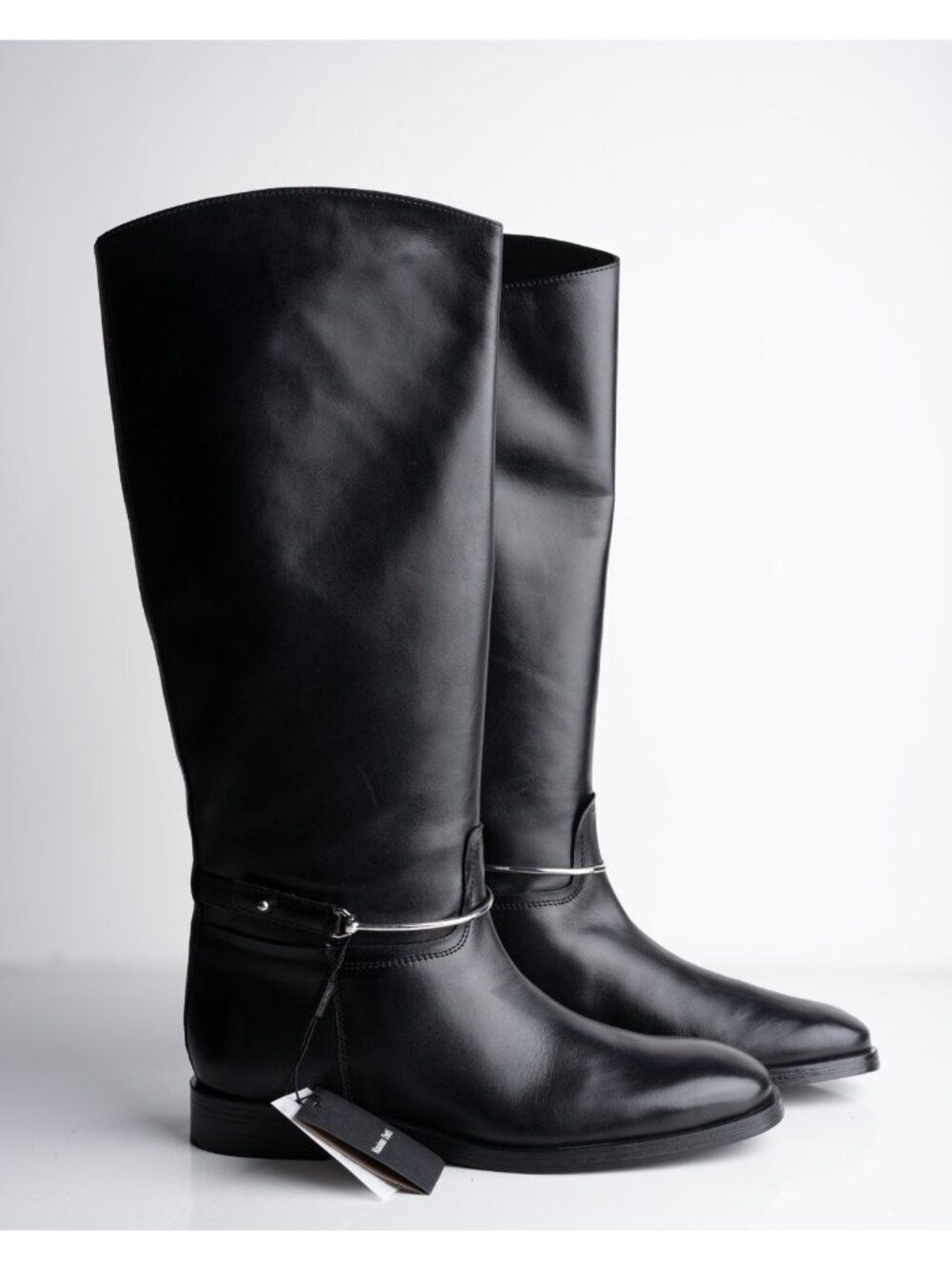 Massimo Dutti Womens Leather Knee High Riding Boots Black Sz US 9 EU 40 NWD - Picture 9 of 10